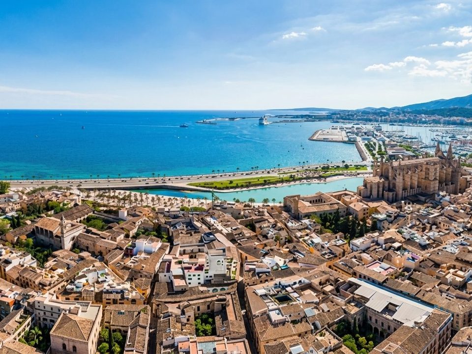 Vista de Palma de Mallorca desde el aire, con la catedral y el puerto